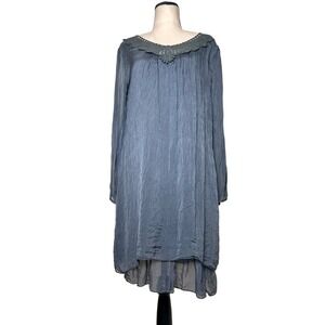 Carla Conti Gray Silk Dress Made in Italy Lace Small‎ Whimsigoth Fairy Feminine